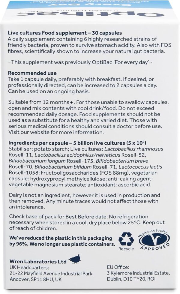 Optibac Probiotics for Daily Wellbeing - Pack of 30 Capsules - Image 9