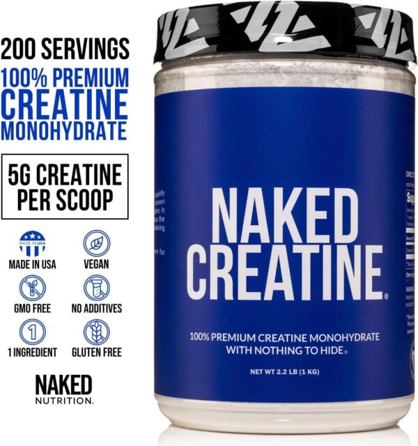 NAKED Pure Micronized Creatine Monohydrate – 200 Servings, 1,000g Bulk – Vegan, Non-GMO, Gluten & Soy Free - Muscle Building, Strength Training, Gym & Fitness Supplement - Image 2