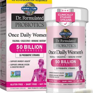 Garden of Life Once Daily Dr. Formulated Probiotics for Women 50 Billion CFU 16 Probiotic Strains with Organic Prebiotics for Digestive, Vaginal & Immune Health, Dairy Free, Shelf Stable 30 Capsules