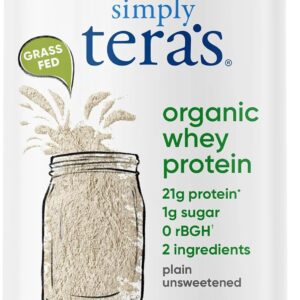 Simply Tera's Organic Whey Protein Powder - Grass Fed Whey Protein Powder Without Artificial Sweeteners, Unflavored, Non-GMO, Kosher, Gluten-Free - Plain Unsweetened 12 Oz.