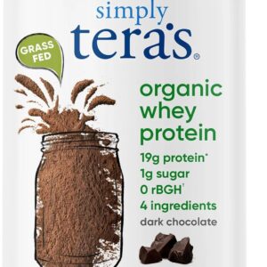 Simply Tera's Organic Whey Protein Powder - Grass Fed Whey Protein Powder Without Artificial Sweeteners, Clean, Non-GMO, Gluten-Free - Dark Chocolate, 12 Oz.