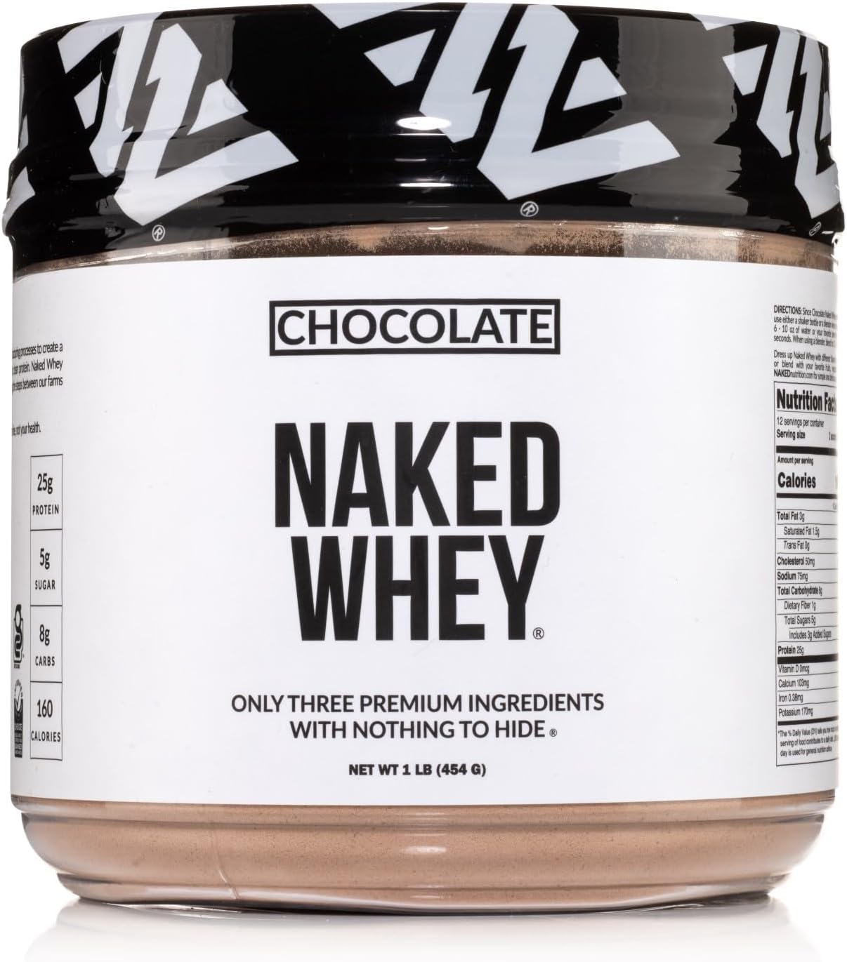 NAKED Chocolate Whey 1LB - All Natural Grass Fed Whey Protein Powder, Organic Cacao, and Coconut Sugar - No GMO, No Soy, and Gluten Free, Aid Growth and Recovery - 12 Servings