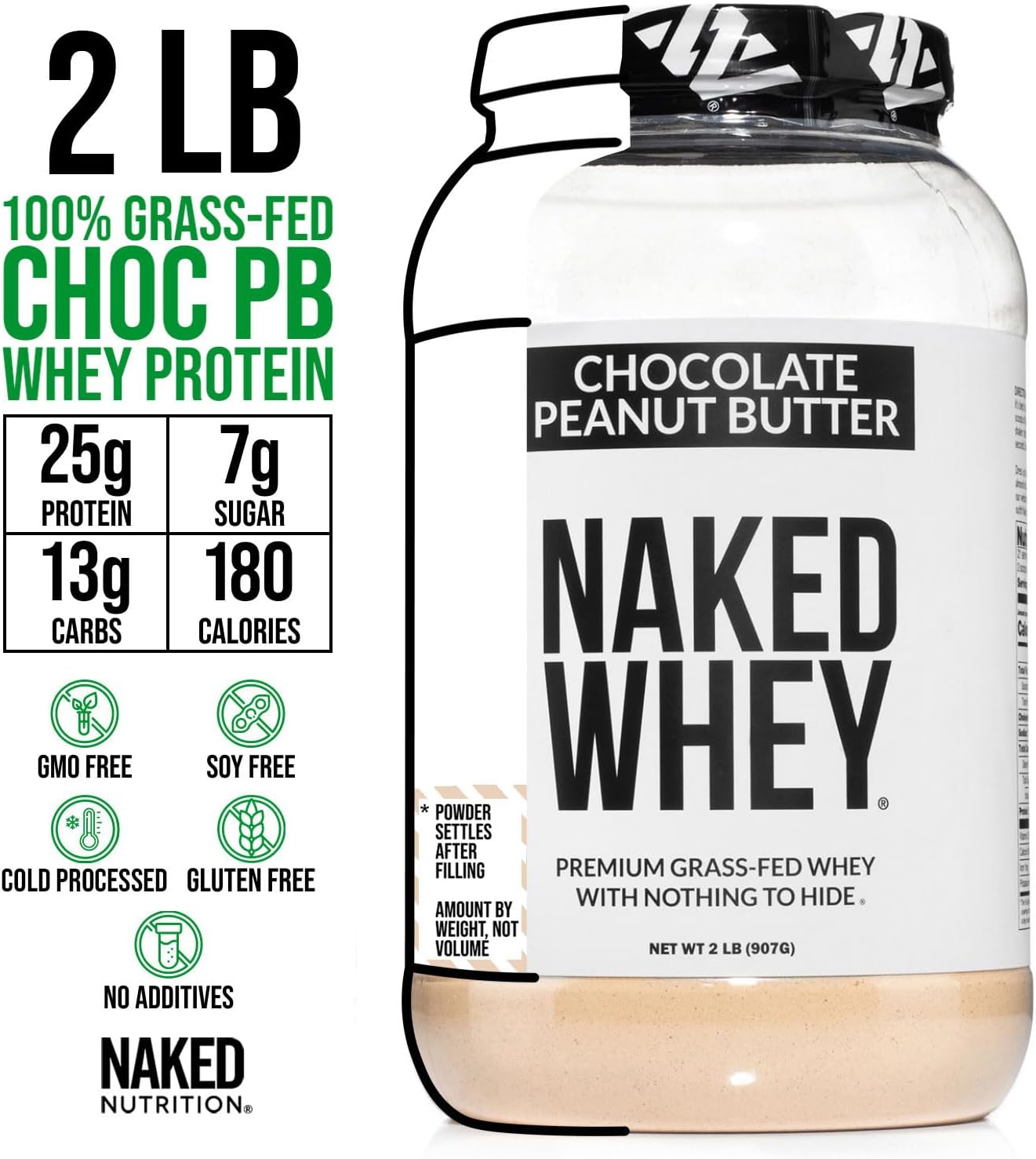 NAKED Whey Chocolate Peanut Butter Protein Powder, Grass Fed Whey, No GMO, No Soy, and Gluten Free. Nothing Artificial, Aid Growth and Recovery - 21 Servings - Image 3