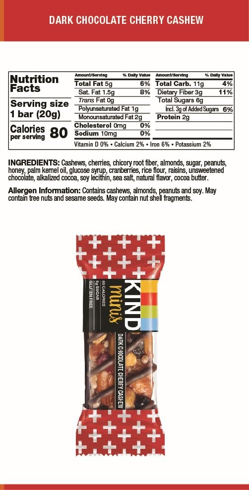 KIND Bar Minis, Variety Pack, Dark Chocolate Nuts and Sea Salt, Caramel Almond Sea Salt, Dark Chocolate Cherry Cashew Healthy Snacks, Gluten Free, Low Calorie Snacks, Low Sugar, 30 Count - Image 2