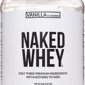 NAKED Vanilla Whey Protein Powder - All Natural Grass Fed Whey Protein Powder, Vanilla Flavor, Organic Coconut Sugar, 5Lb Bulk, GMO-Free, Soy Free, Gluten Free - 61 Servings