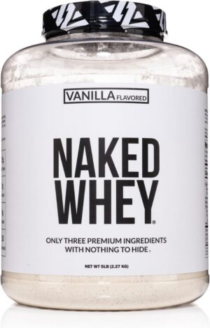 NAKED Vanilla Whey Protein Powder - All Natural Grass Fed Whey Protein Powder, Vanilla Flavor, Organic Coconut Sugar, 5Lb Bulk, GMO-Free, Soy Free, Gluten Free - 61 Servings