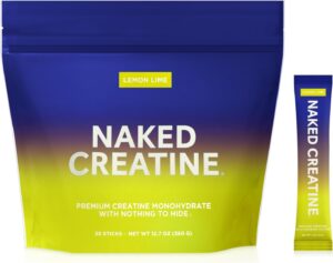 NAKED Pure Micronized Lemon Lime Creatine Monohydrate Stick Packs, Vegan, Non-GMO, Gluten Free, Soy Free. Aid Strength Gains, No Additives - 30 Stick Packs