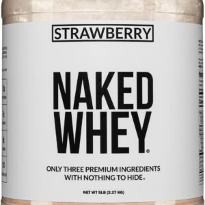 NAKED Strawberry Whey Protein - All Natural Grass Fed Whey Protein Powder + Dried Strawberries + Coconut Sugar- 5lb Bulk, GMO-Free, Soy Free, Gluten Free. Aid Muscle Growth & Recovery - 61 Servings