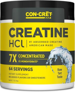 CON-CRET Creatine HCl Powder | Muscle, Cognitive, Cellular Energy Support | No Bloating or Cramps | USA Made & NSF Certified | Unflavored (64 Serving)