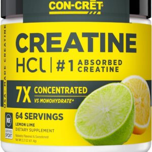 CON-CRET Creatine HCl Powder | Muscle, Cognitive, Cellular Energy Support | No Bloating or Cramps | USA Made & NSF Certified | Lemon Lime (64 Serving)