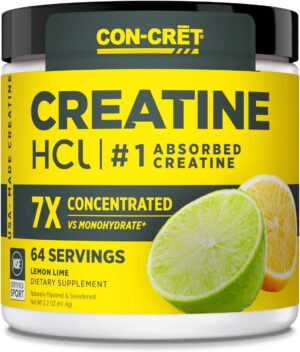 CON-CRET Creatine HCl Powder | Muscle, Cognitive, Cellular Energy Support | No Bloating or Cramps | USA Made & NSF Certified | Lemon Lime (64 Serving)