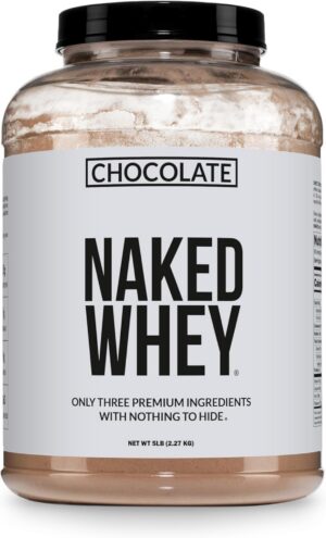 NAKED Whey Protein Supplement Powder, Chocolate, GMO Free, Soy Free, Gluten Free Aid Muscle Growth and Recovery 60 Servings, 5 Ib