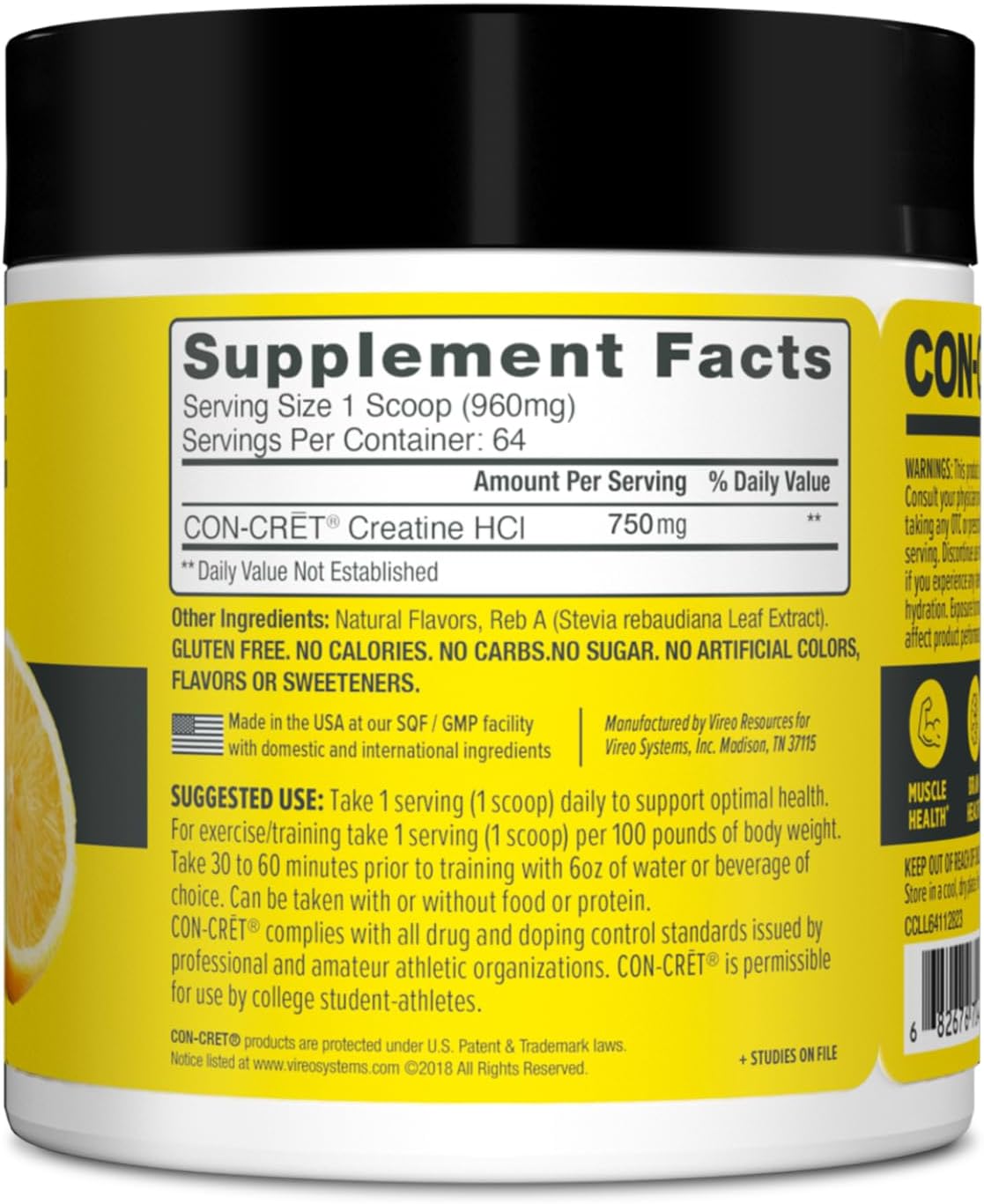 CON-CRET Creatine HCl Powder | Muscle, Cognitive, Cellular Energy Support | No Bloating or Cramps | USA Made & NSF Certified | Lemon Lime (64 Serving) - Image 7