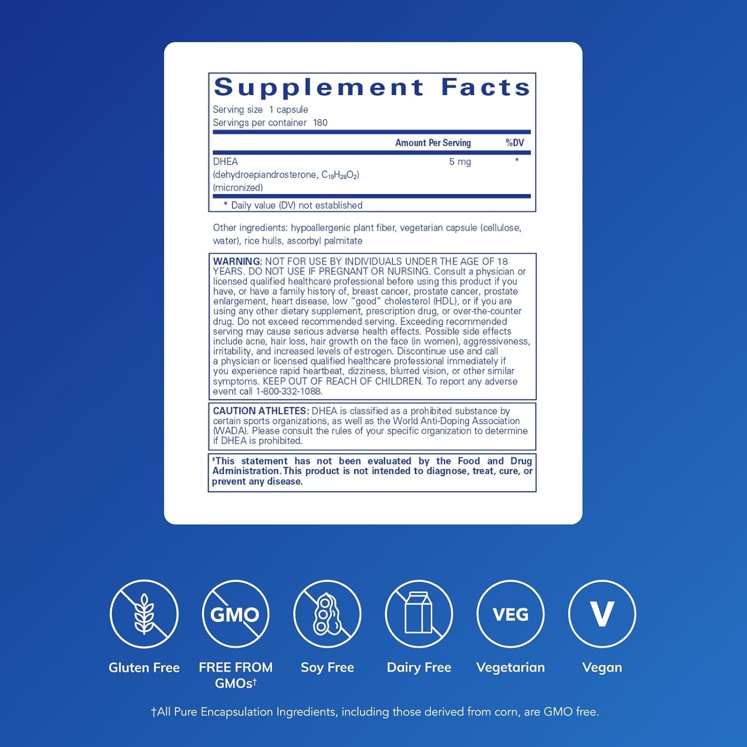 Pure Encapsulations DHEA 5 mg - Immune Support & Hormones Balance* - Micronized DHEA - Gluten Free & Vegan - 180 Capsules - Image 2