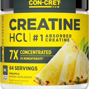 CON-CRET Creatine HCl Powder | Muscle, Cognitive, Cellular Energy Support | No Bloating or Cramps | USA Made & NSF Certified | Pineapple (64 Serving)