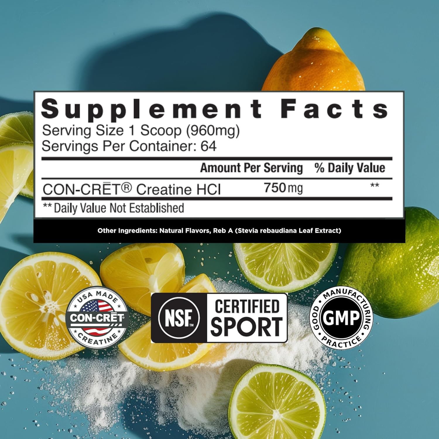 CON-CRET Creatine HCl Powder | Muscle, Cognitive, Cellular Energy Support | No Bloating or Cramps | USA Made & NSF Certified | Lemon Lime (64 Serving) - Image 2