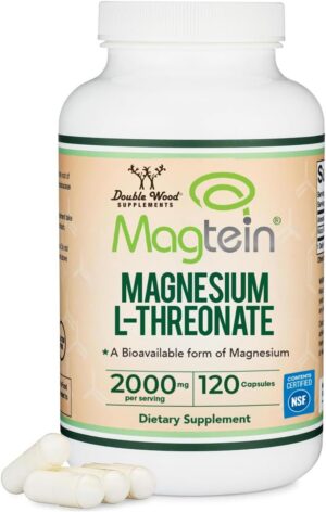 Magnesium L Threonate, Magtein - NSF Certified - Sleep and Cognitive Support – High Absorption – Most Bioavailable Form of Magnesium – 2,000 mg – 120 Capsules