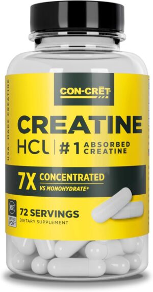 CON-CRET Creatine HCl Capsules | Muscle, Cognitive, Cellular Energy Support | No Bloating or Cramps | USA Made & NSF Certified | Creatine Pills (72ct)
